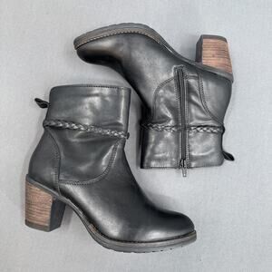 Valencia Black Leather Ankle Boots Womens 7-7.5 Western Biker Booties Side Zip